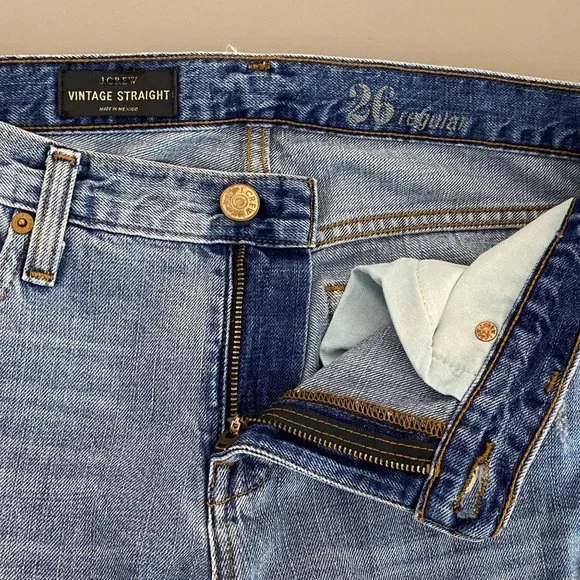 J. Crew Jeans 26 Regular Vintage Straight Slim Fit Cotton Medium Wash Distressed - Picture 4 of 12